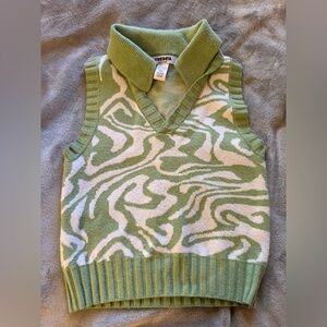 RSQ Green and Cream V-Neck Sweater Vest
